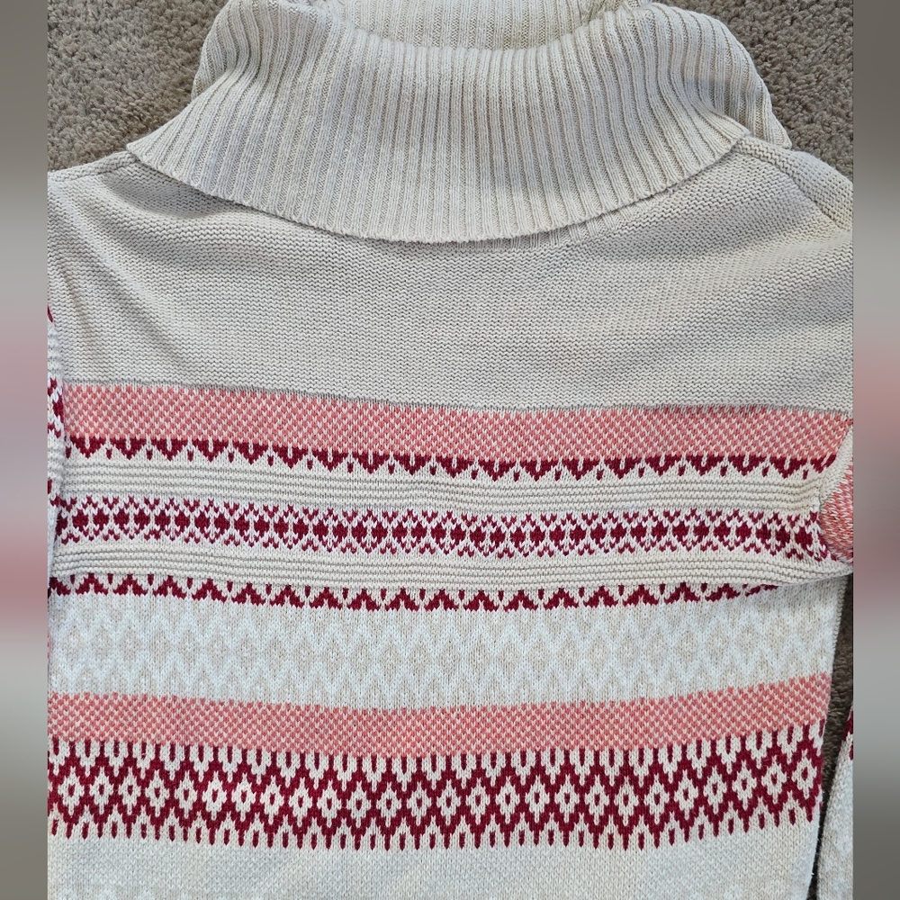 FRYE AND CO. Women's Fair Isle Cowl Neck Sweater Sz Medium Cabin Core Nordic